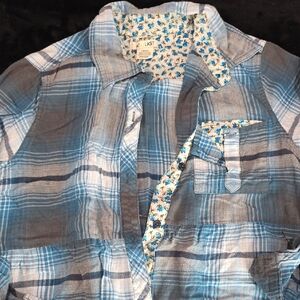 At Last Blue and Gray Plaid Button Down Shirt